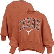 PRESSBOX Women's Pressbox Texas Orange Texas Longhorns Oversized Waist-Length Crewneck Sweatshirt