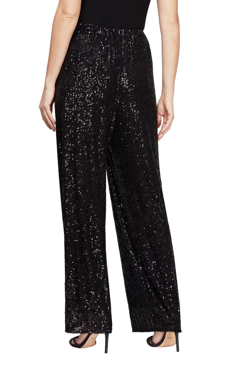 Alex Evenings Sequin Straight Leg Pants, Alternate, color, Black