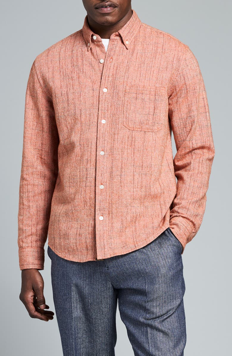 Billy Reid Slub Weave Tuscumbria Button-Down Shirt, Main, color, Desert Sun Multi