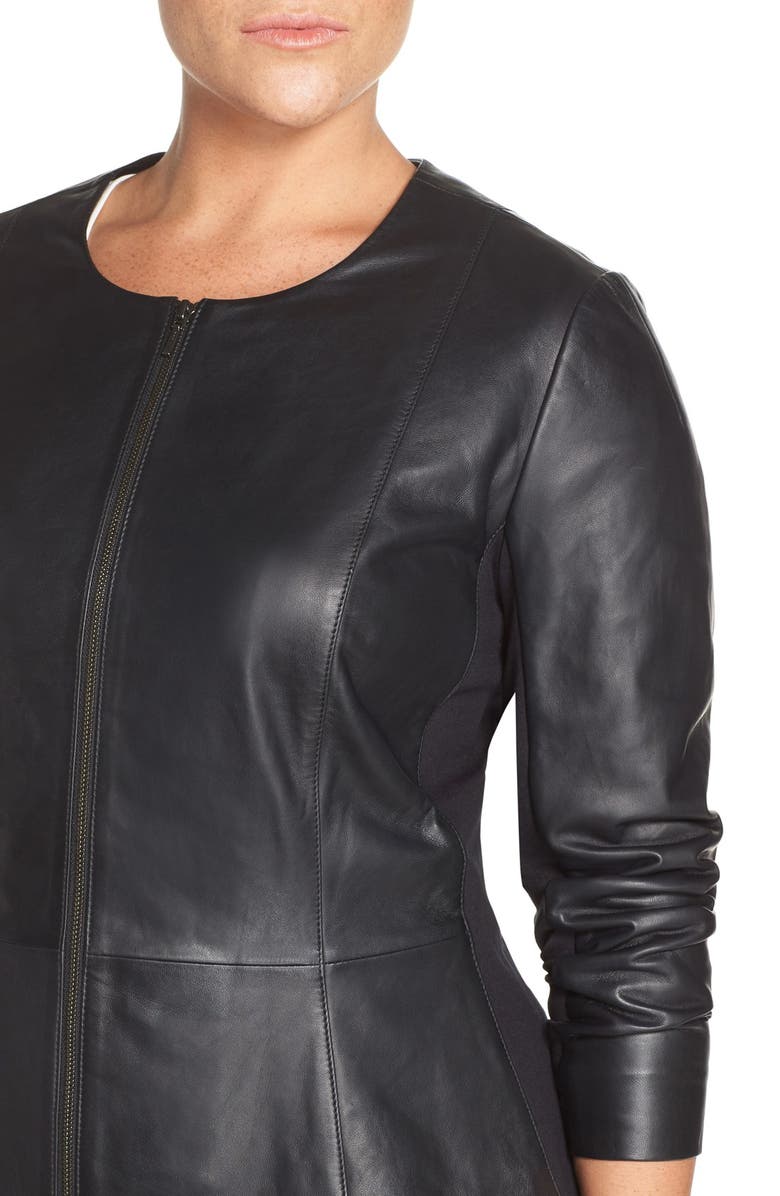 Sejour Leather Peplum Jacket, Alternate, color, Black