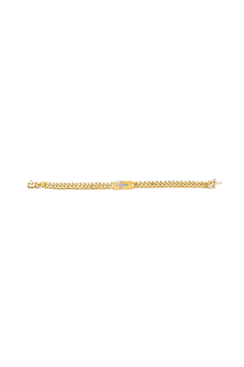 14K Yellow Gold Plated Silver Diamond Accent Inlaid Cross Cuban Link Bracelet, Alternate, color, Yellow Gold over Silver