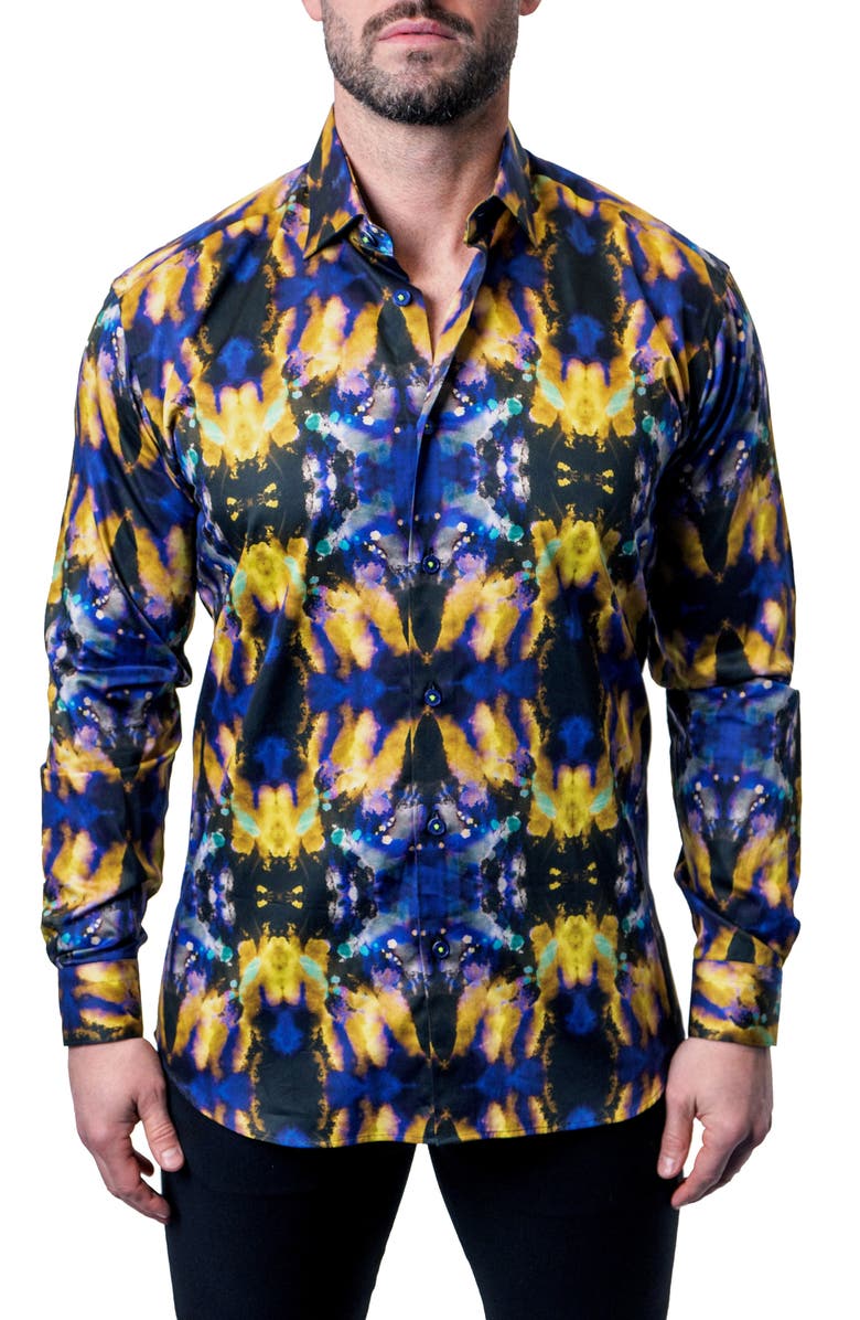 Maceoo Fibonacci Tie Dye Trip Button-Up Shirt, Alternate, color, 