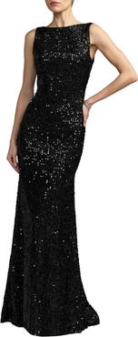 Mac Duggal Petite Sequin Sleeveless Draped Back Evening Gown