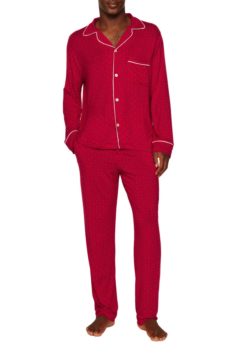 William Print Stretch Tencel® Modal Pajamas, Main, color, HOLLYBERRY HOLLY RED/ IVORY