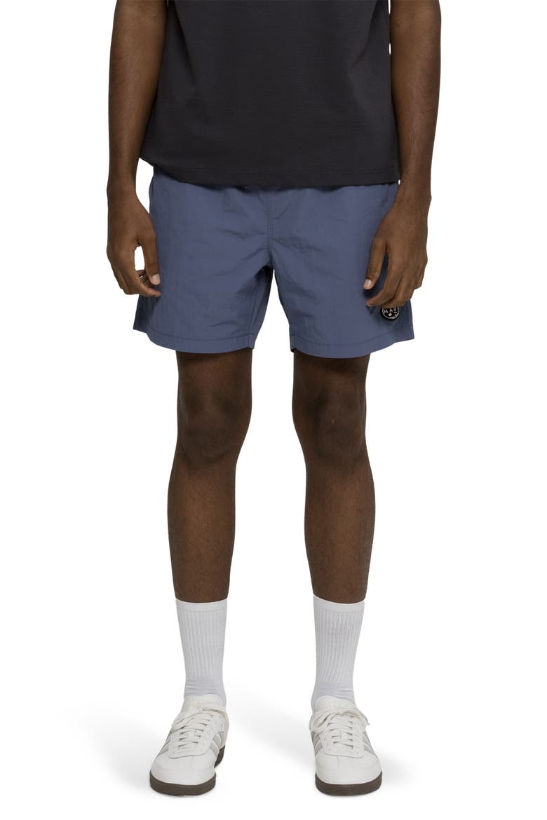 Maui Tag Nylon Swim Trunks, Main, color, SLATE