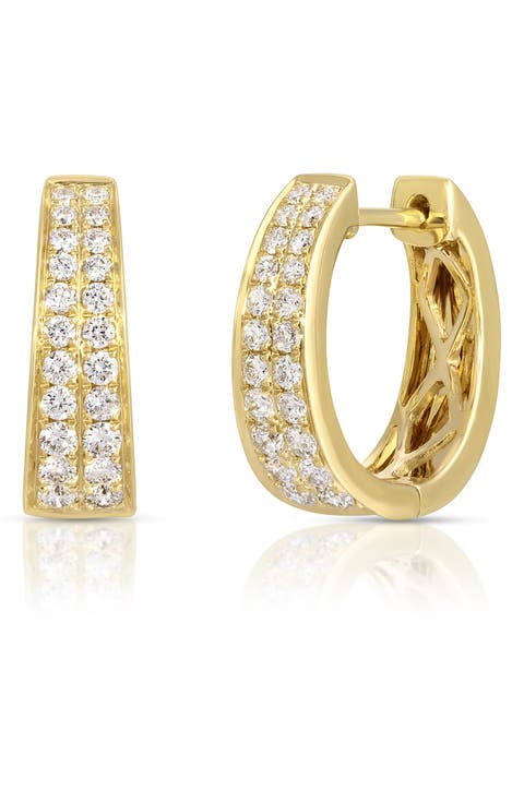 18k Gold Diamond Huggie Hoop Earrings