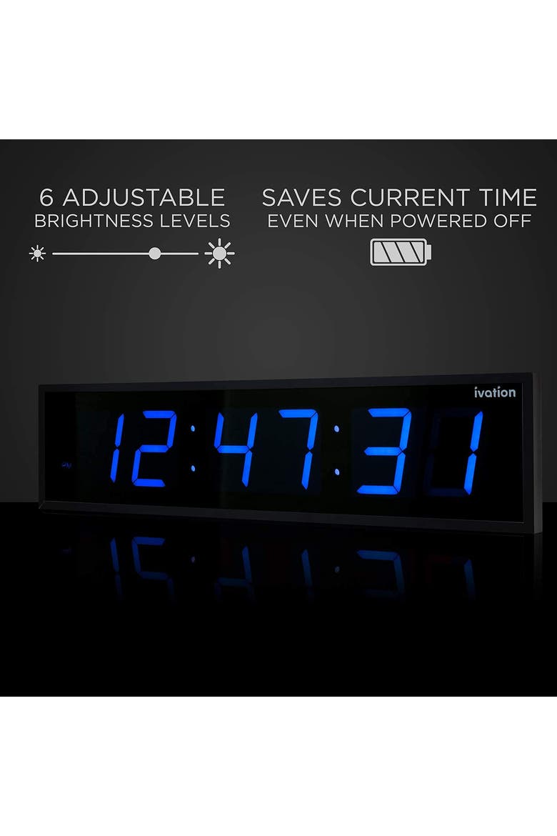 Large Digital Clock, 36 Led Wall Clock with Stopwatch, Alarms, Timer, Temp & Remote, Alternate, color, Blue