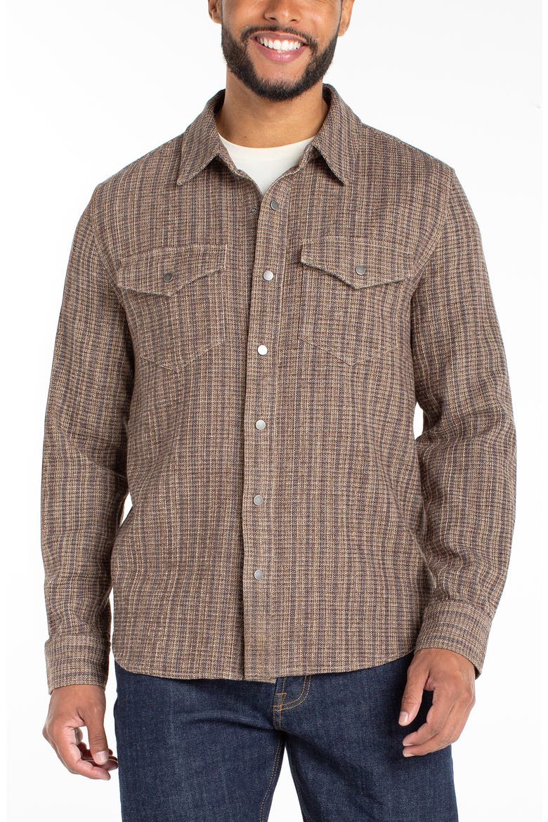 Stripe Cotton & Linen Overshirt, Main, color, PINE BARK