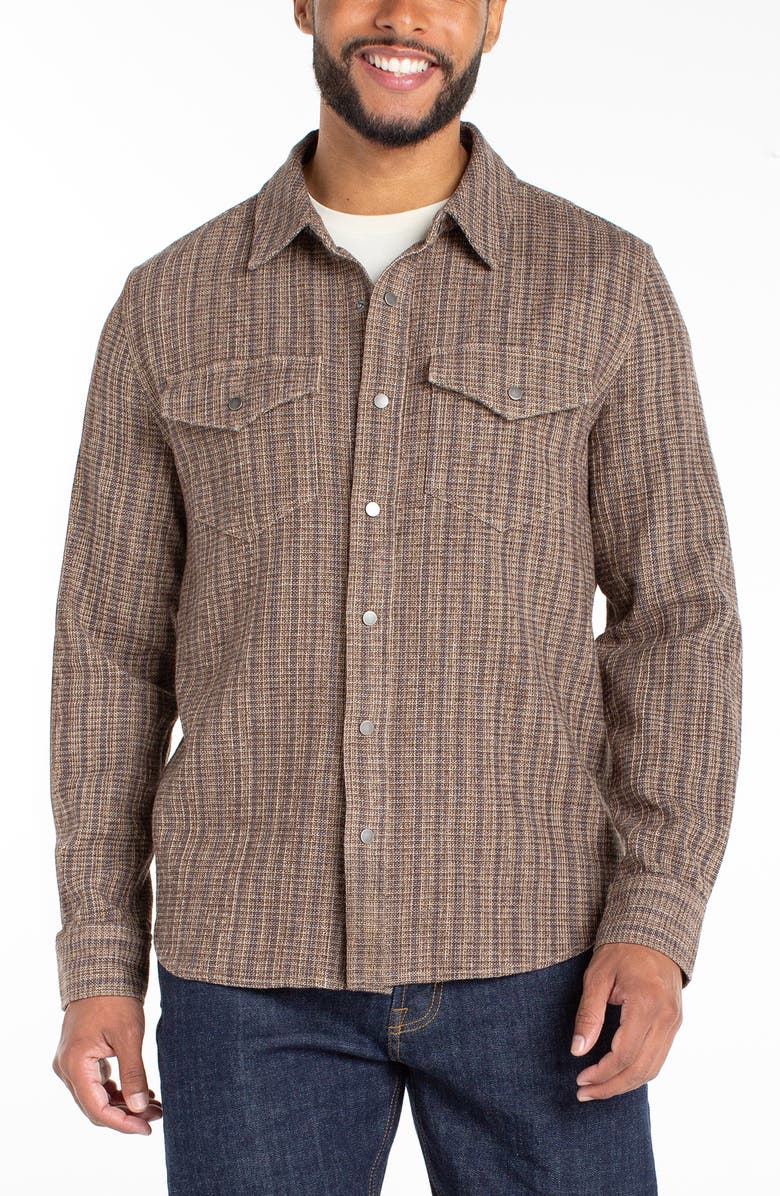 Liverpool Los Angeles Stripe Cotton & Linen Overshirt, Main, color, Pine Bark