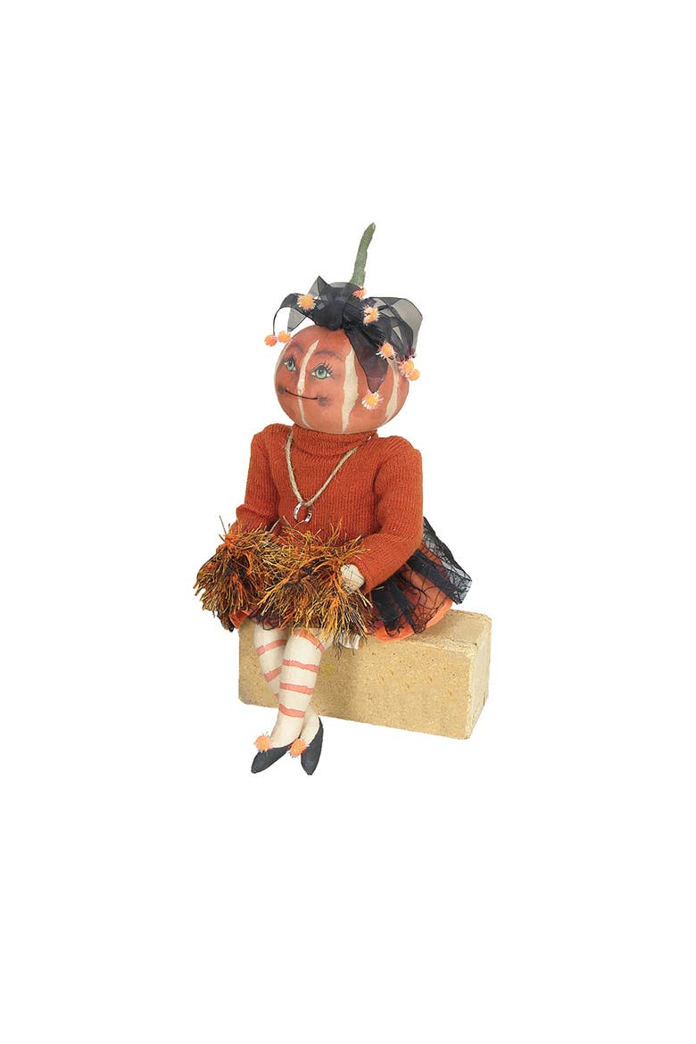 Lucille Football Cheerleader Thanksgiving Joe Spencer Gathered Traditions Figurine, Main, color, Orange