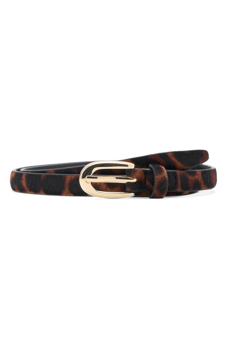 MANGO Leopard Print Calf Hair Belt, Main, color, Brown