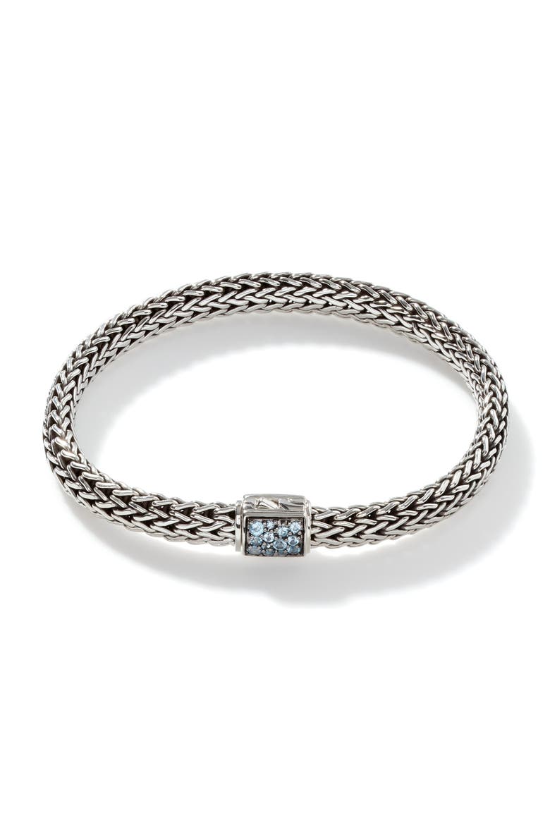 Reversible Icon Bracelet, Sterling Silver, Pavé, 6.5mm, Main, color, BLACK SAPPHIRE/ BLUE TOPAZ
