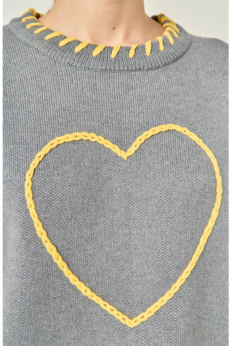 Heart Whipstitch Sweater, Alternate, color, GREY/ YELLOW