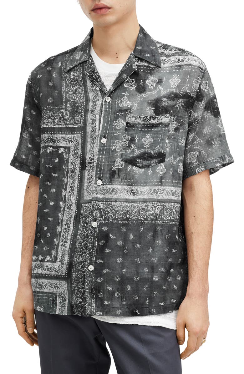 AllSaints Tijuana Bandana Print Short Sleeve Cotton Button-Up Shirt, Main, color,