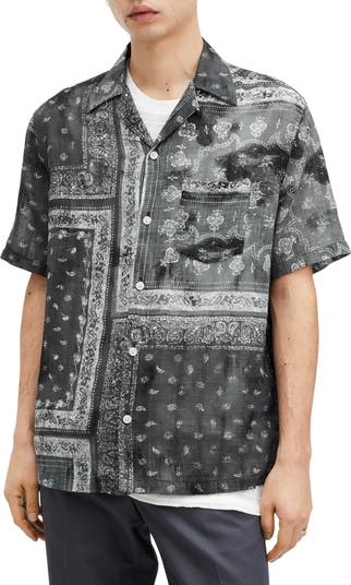 Tijuana Bandana Print Short Sleeve Cotton Button-Up Shirt