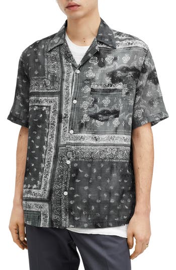 Allsaints Tijuana Bandana Print Short Sleeve Cotton Button-up Shirt