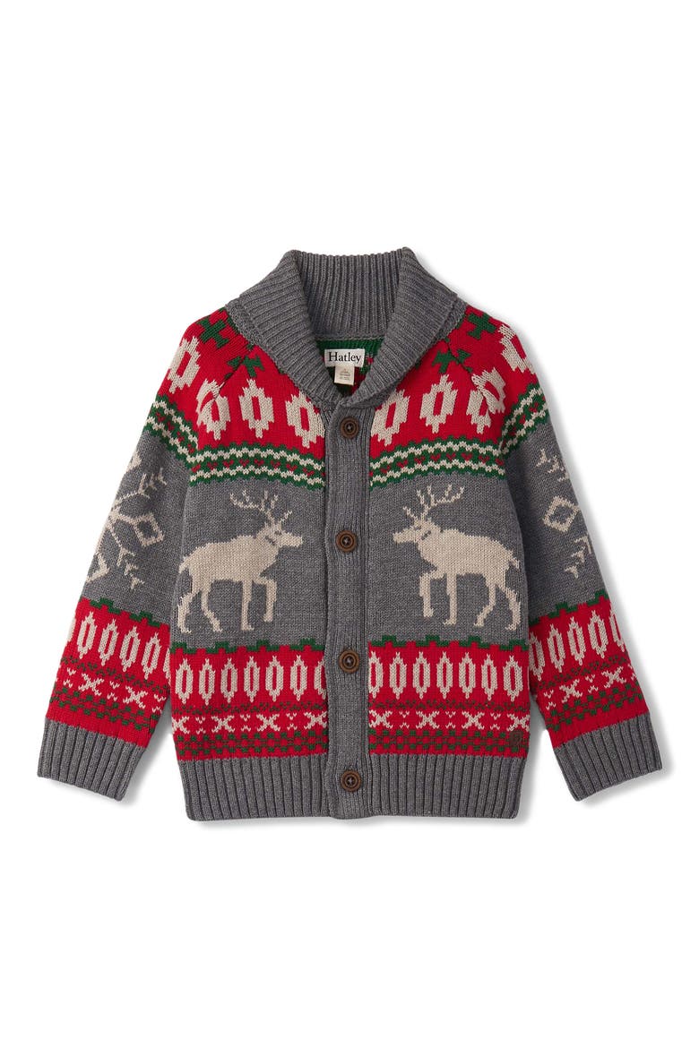 Kids' Winter Elk Shawl Neck Cardigan, Main, color, ATHLETIC GREY MELANGE