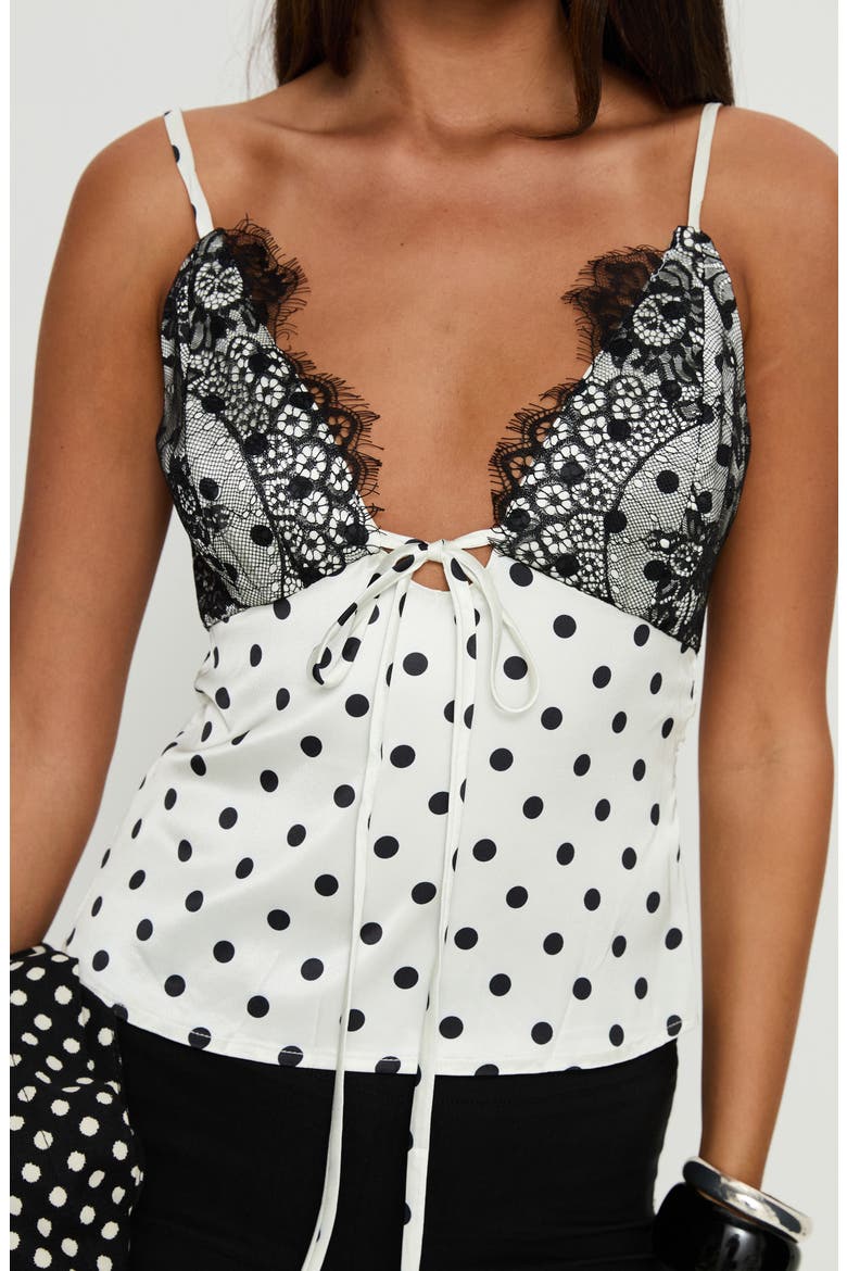 Jerelyn Lace Trim Camisole, Alternate, color, WHITE POLKA