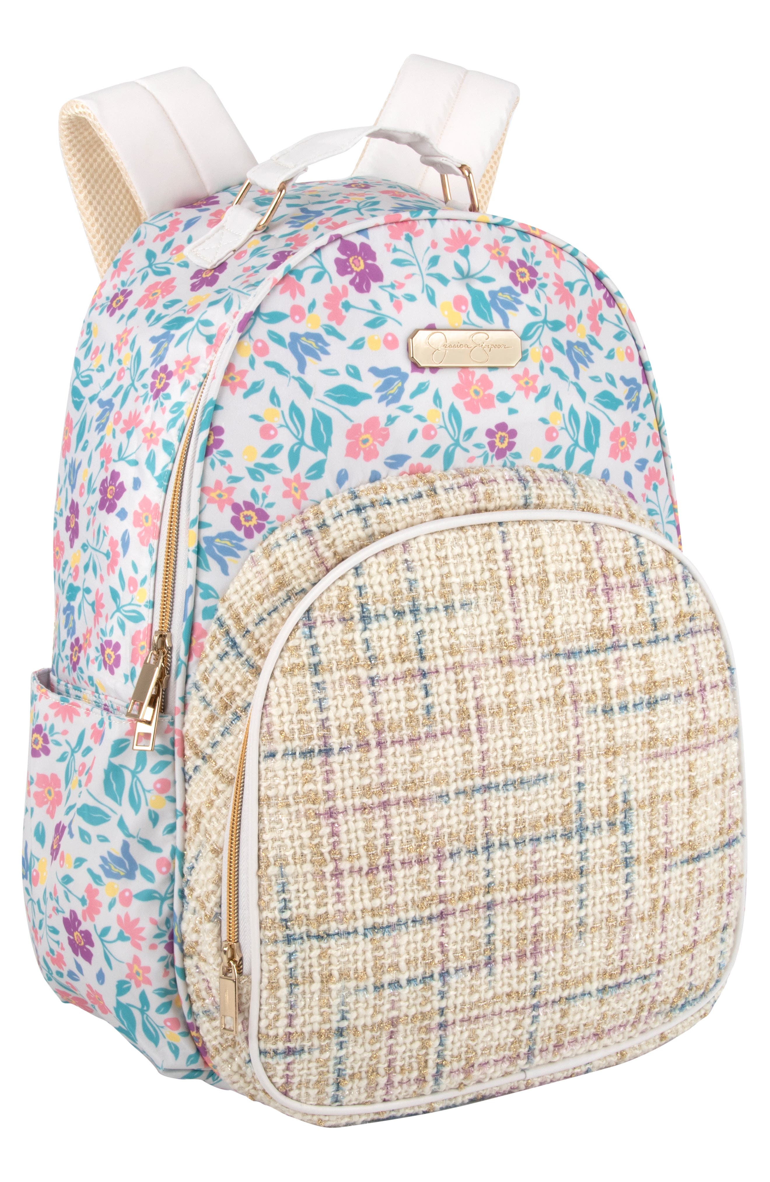 Jessica Simpson Kids' Floral Tweed Backpack, Alternate, color, Beige