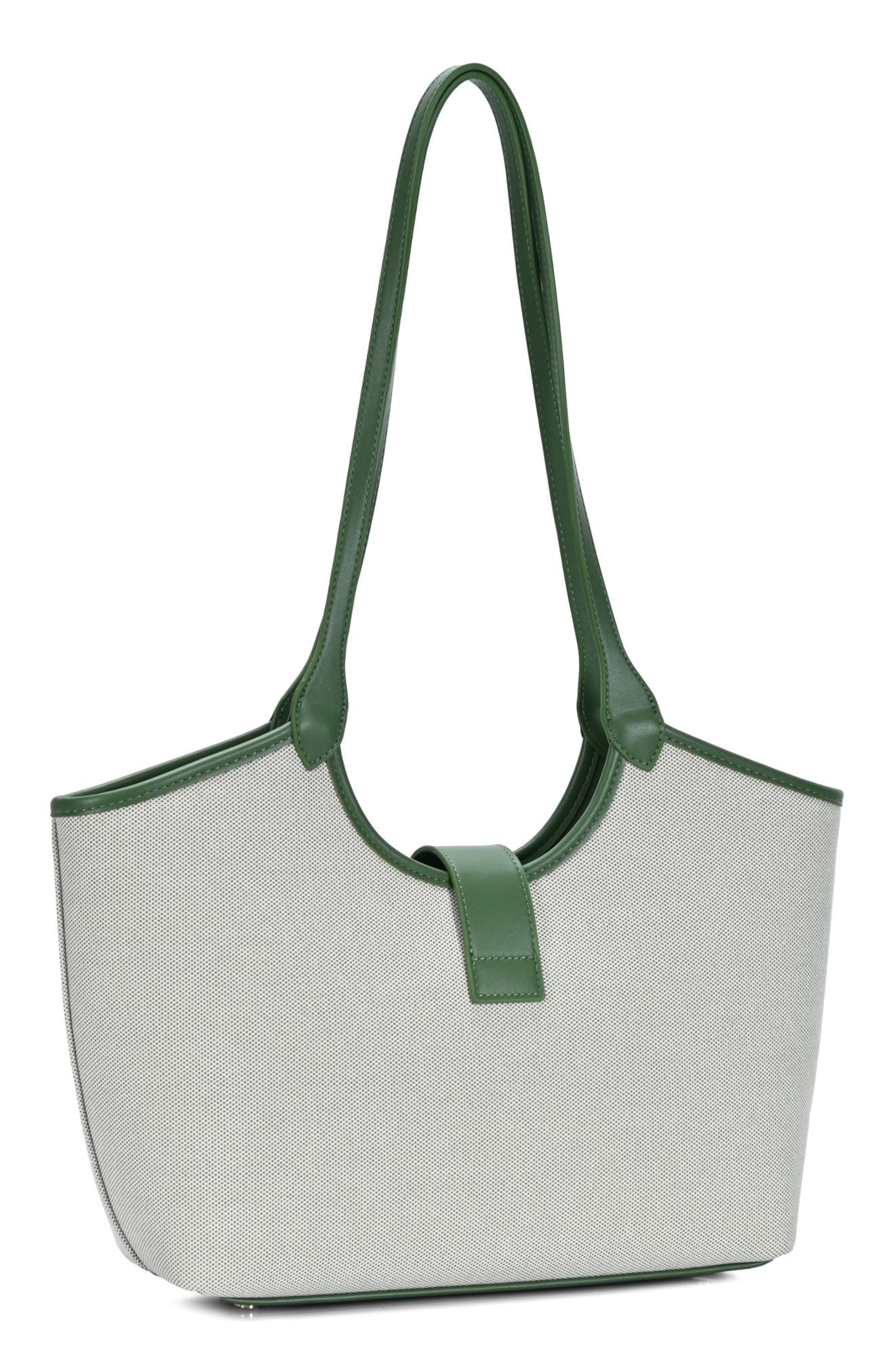 Two Tone Canvas & Faux Leather Tote, Alternate, color, GREEN