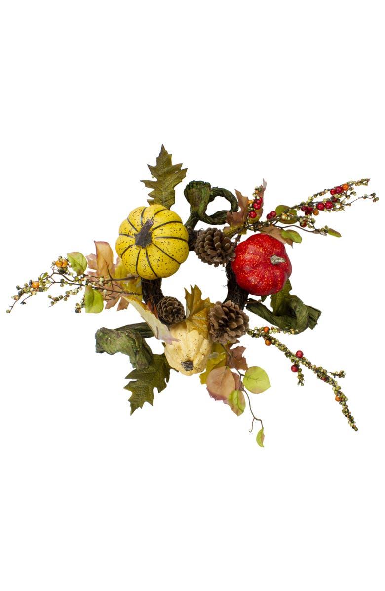 Northlight Speckled Pumpkins, Gourd and Autumn Foliage Fall Harvest Wreath - 13", Alternate, color, Orange