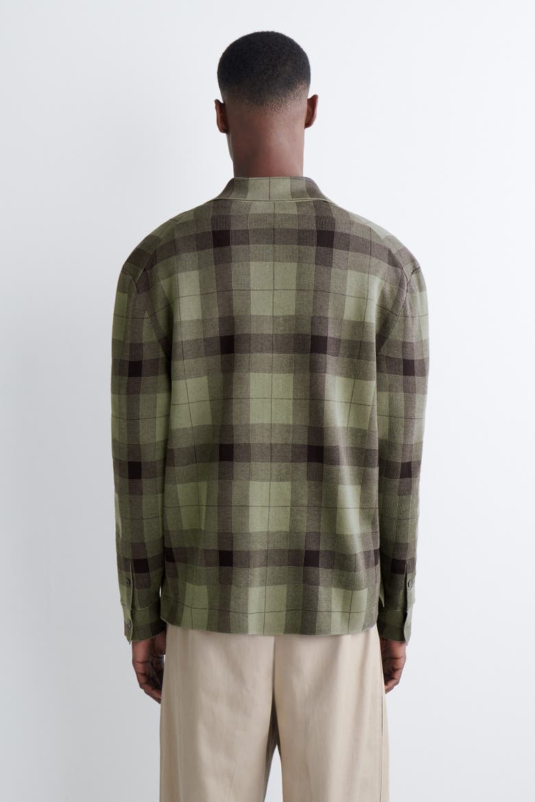 Relaxed Knitted Cotton Shirt, Alternate, color, KHAKI / CHECKED