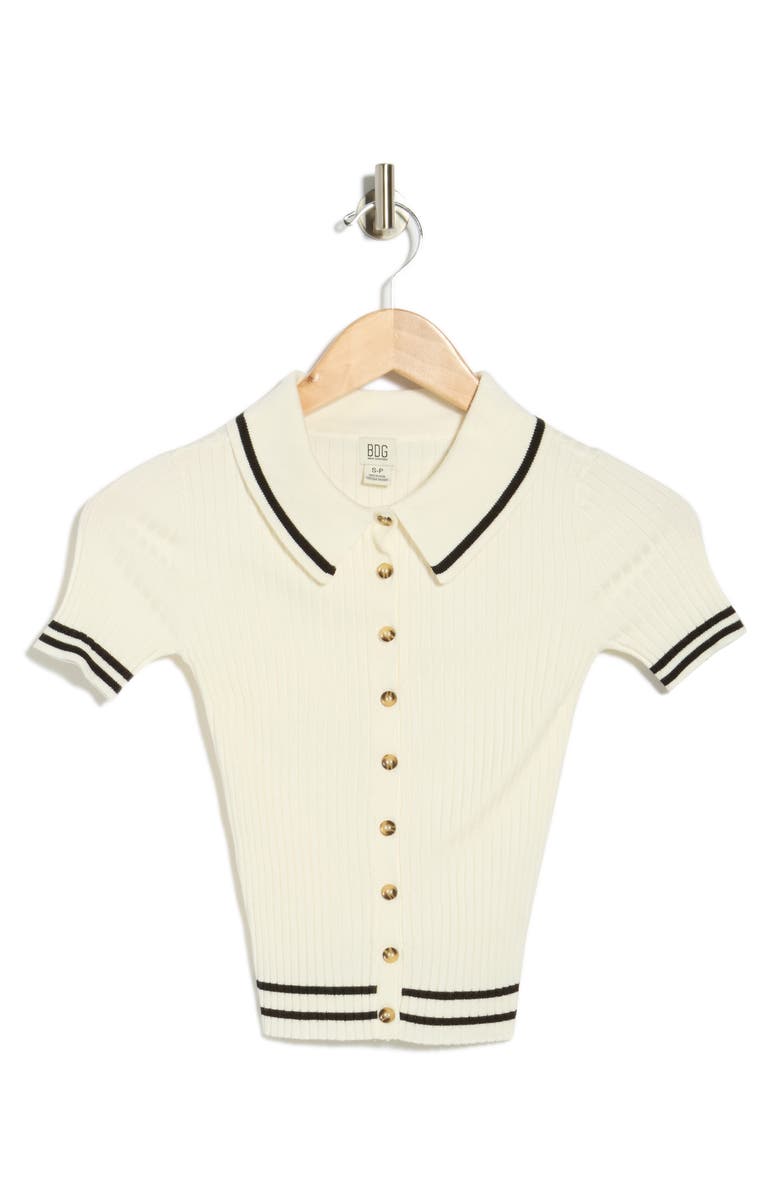 BDG Urban Outfitters Tipped Short Sleeve Rib Polo Sweater, Alternate, color, White