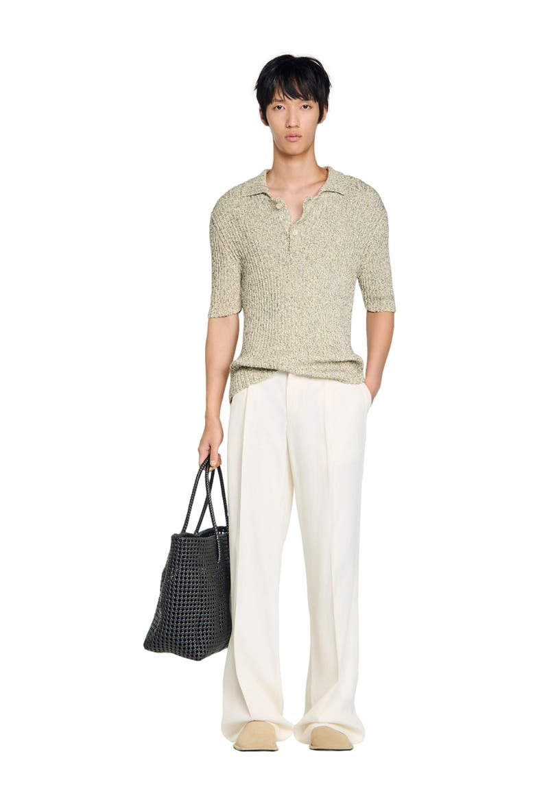 Marl cotton knit polo shirt, Alternate, color, White / black
