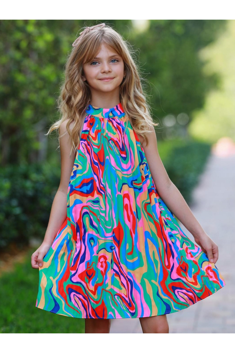Color Swirl Halter Swing Dress, Alternate, color, Blue-Green