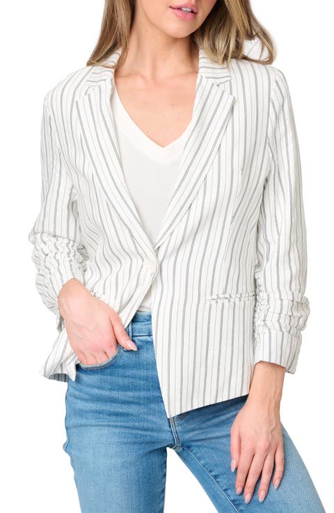 Pinstripe Ruched Sleeve Blazer