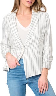 GIBSONLOOK Pinstripe Ruched Sleeve Blazer