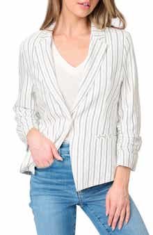 GIBSONLOOK Pinstripe Ruched Sleeve Blazer