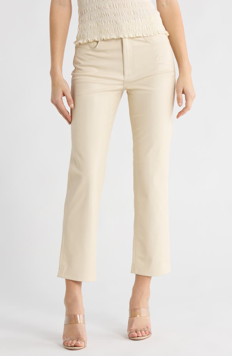 AG High Waist Crop Straight Leg Faux Leather Pants, Main, color, Ivory Dust