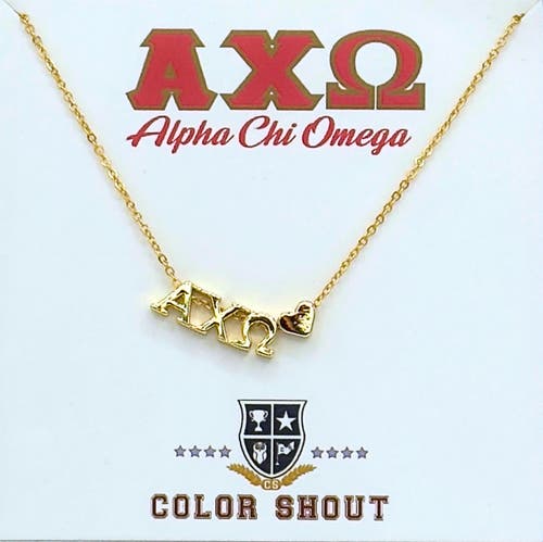 Color Shout Alpha Chi Omega Sorority Gold Heart Necklace in Yellow Gold  product