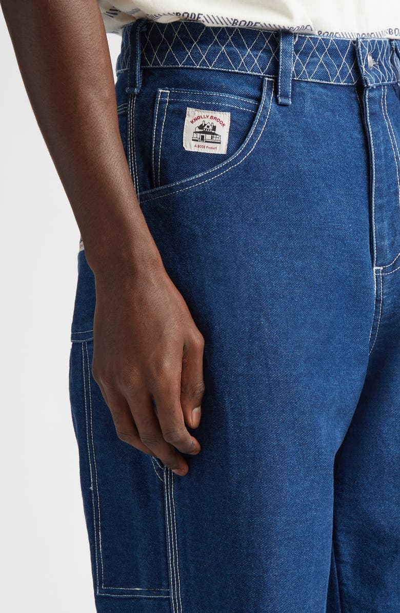 Bode Embroidered Denim Knolly Brook Trousers, Alternate, color, Indigo