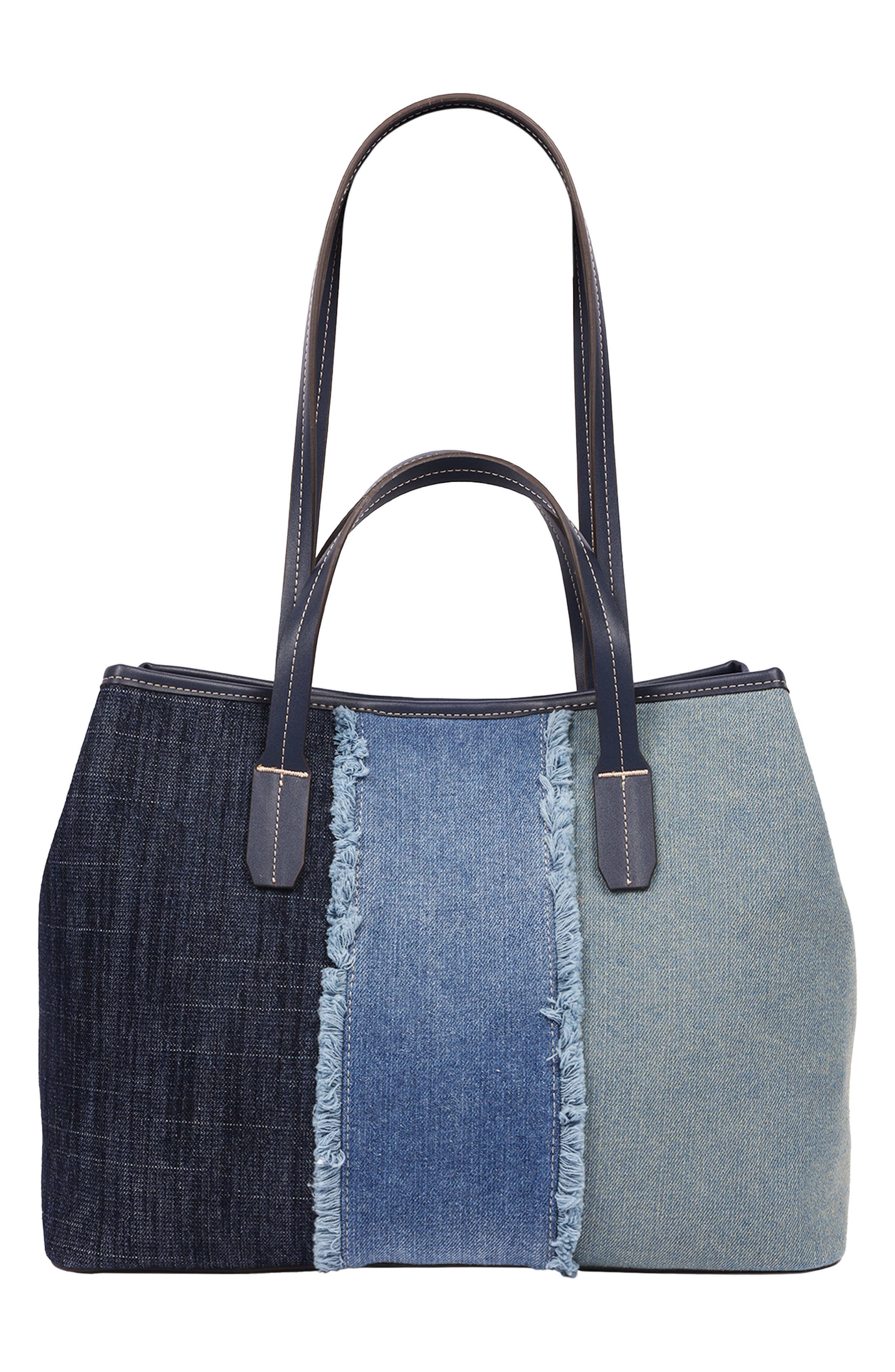 Frayed Denim Horseshoe Tote, Alternate, color, MULTI