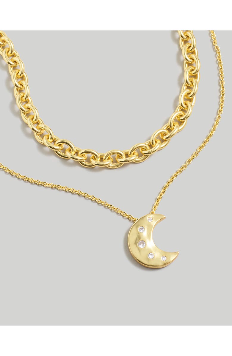 Madewell Celestial Moon Crystal Layered Pendant Necklace, Alternate, color, Vintage Gold