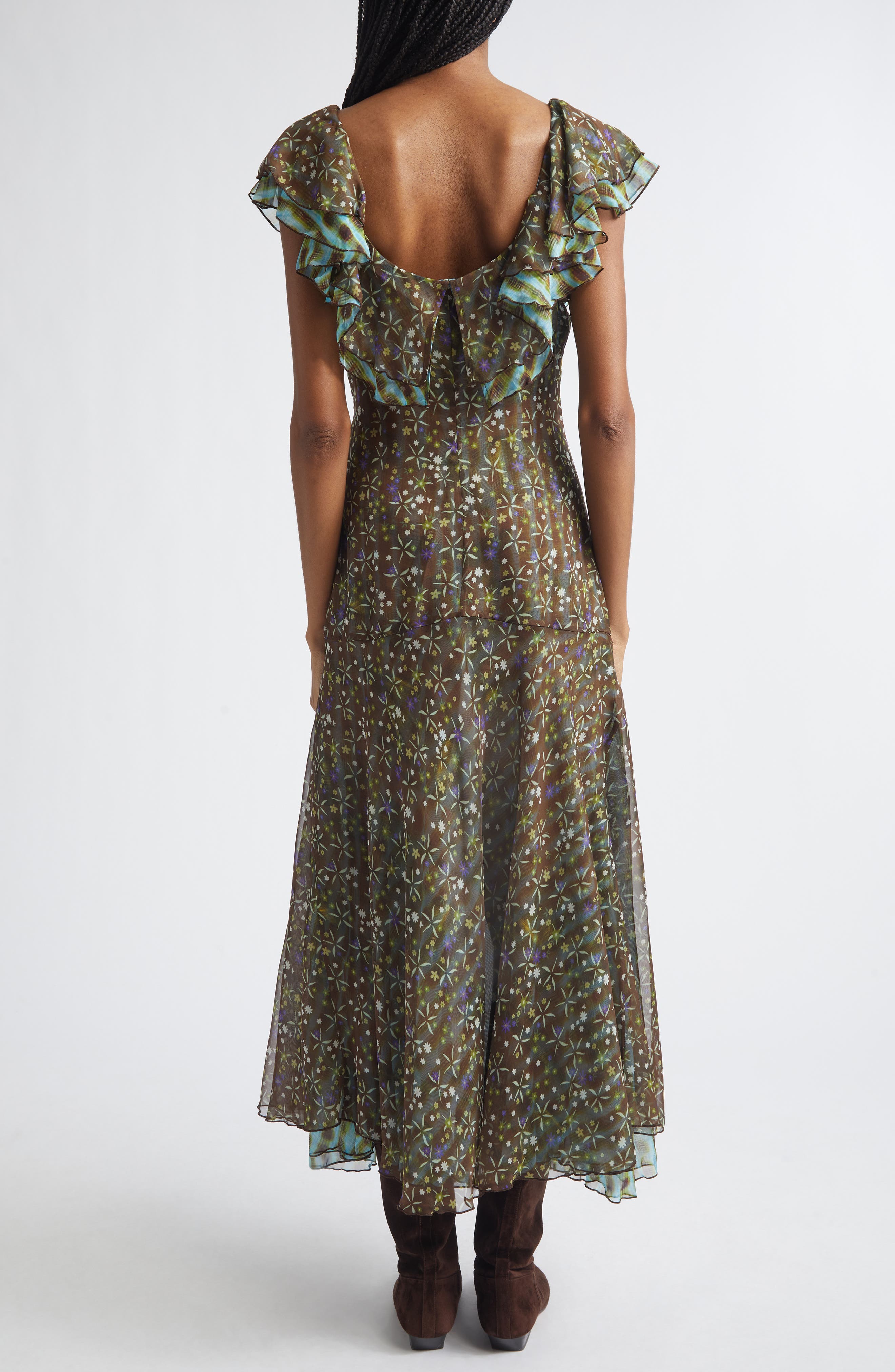 Caenes Ruffle Chiffon Midi Dress - image 2