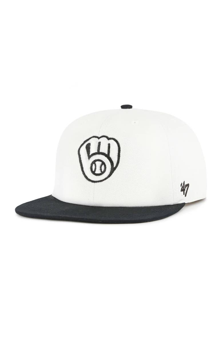 '47 Men's '47 White/Black Milwaukee Brewers Foundation Captain Snapback Hat, Alternate, color, White
