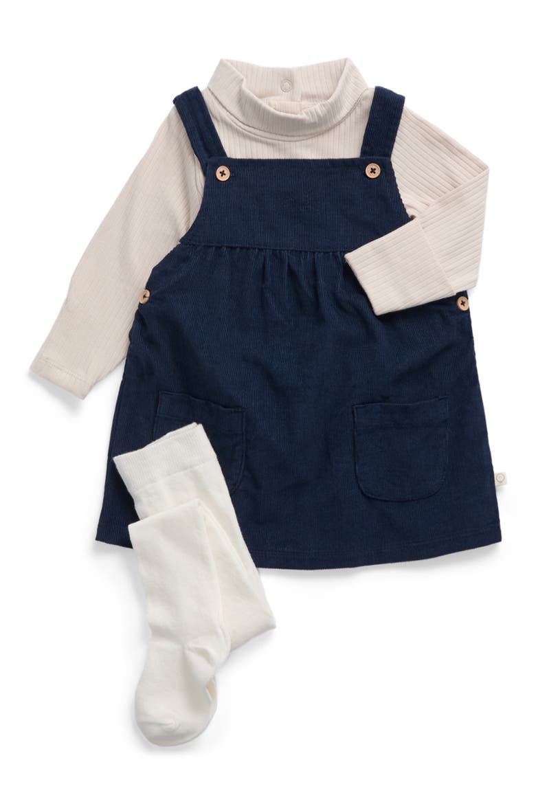 Corduroy Pinafore Dress and Tights Set, Alternate, color, Pageant Blue