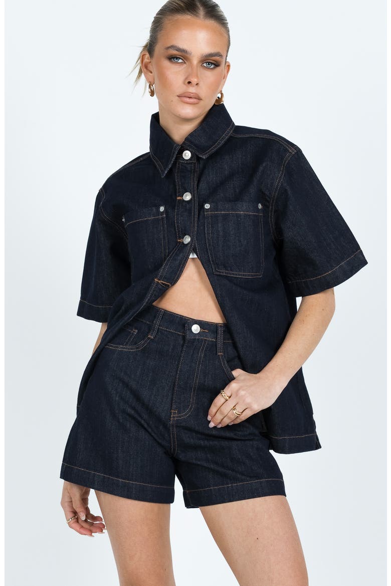 Whitaker Short Sleeve Denim Shacket, Alternate, color, BLUE