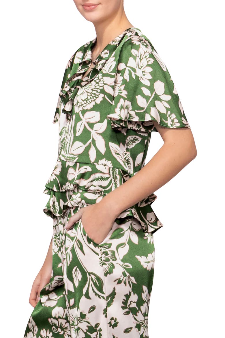 Short Sleeve Peplum Top, Alternate, color, GREEN FLORAL