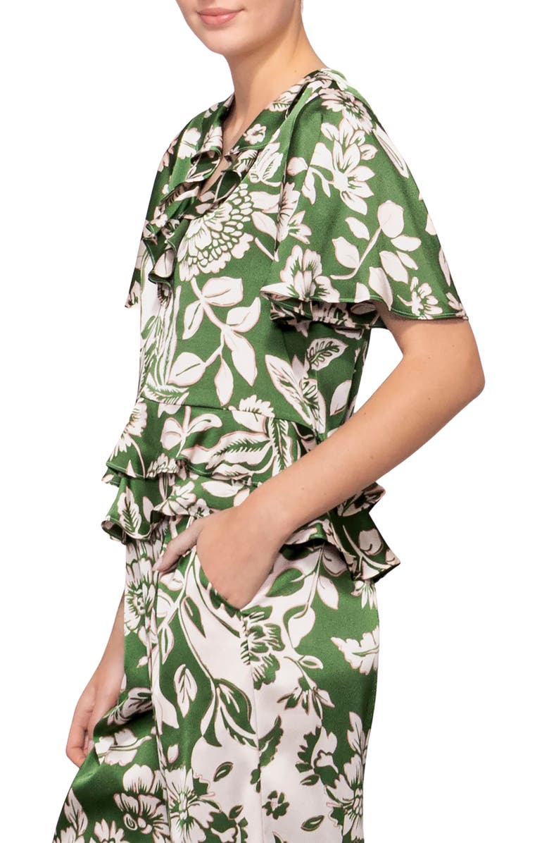 MELLODAY Short Sleeve Peplum Top, Alternate, color, Green Floral