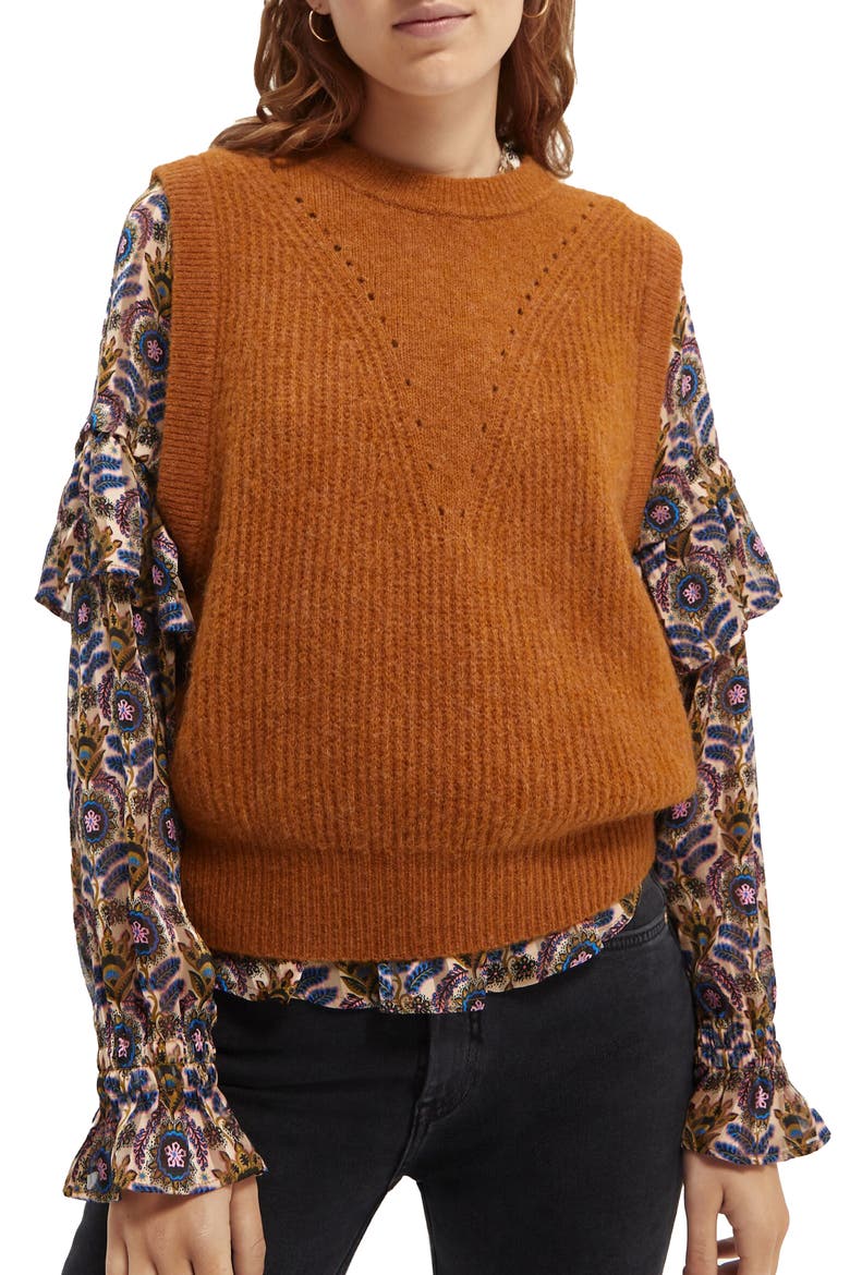 Crewneck Sweater Vest, Main, color, COPPER MELANGE