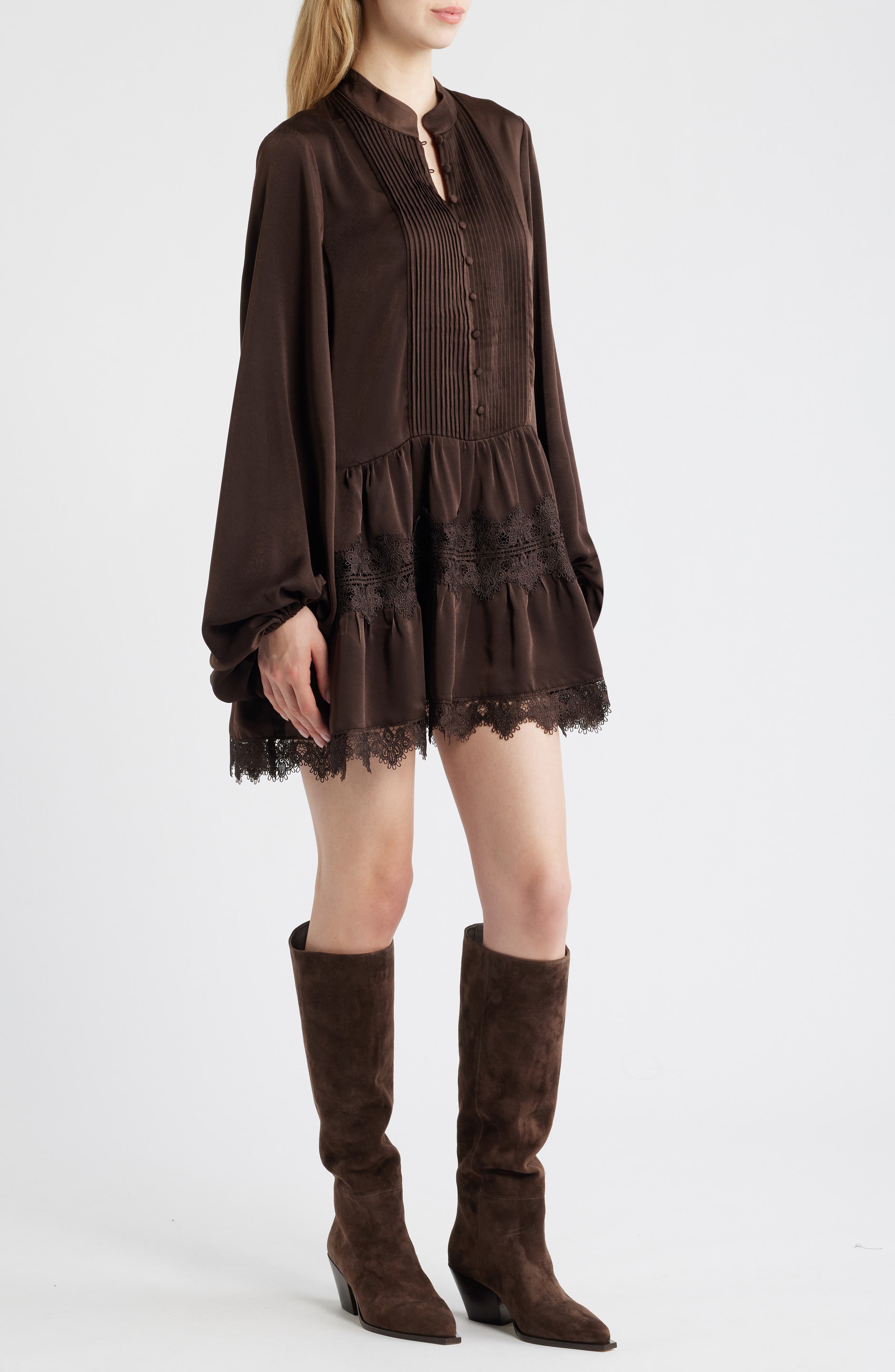 Bardot Antonia Lace Trim Long Sleeve Satin Minidress — фото 3