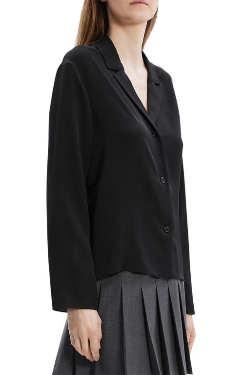 Theory Notch Collar Silk Button-up Shirt In Black