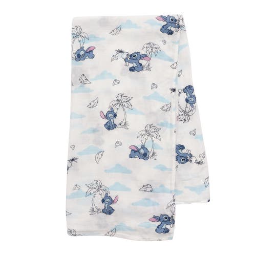 Lambs & Ivy Disney Stitch Luxury Muslin Swaddle Blanket & Plush Toy Gift Set In White