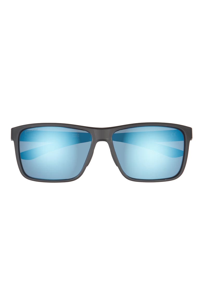 Riptide 61mm Polarized Sport Square Sunglasses, Main, color, MATTE BLACK / CHROMAPOP GLASS POLARIZED BLUE MIRROR