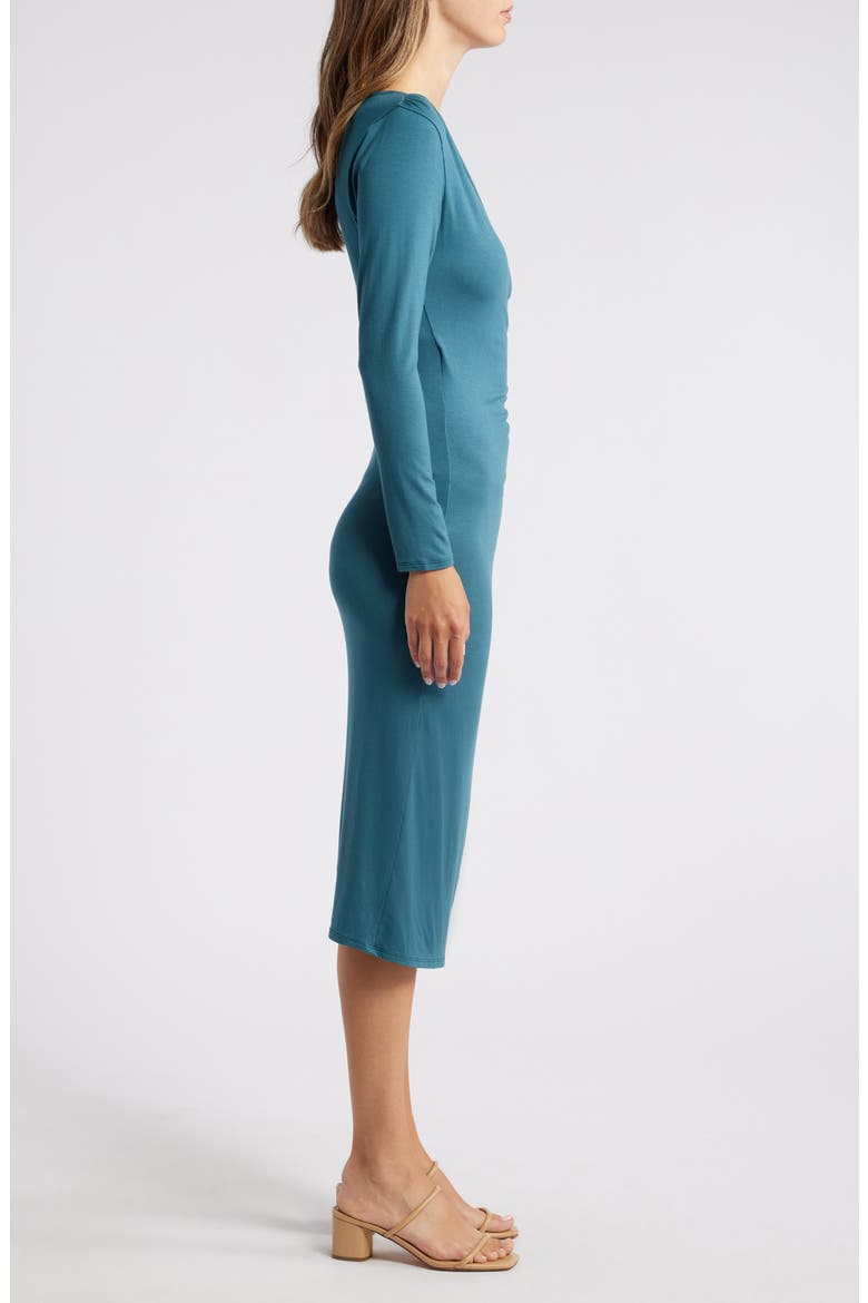 Long Sleeve Faux Wrap Midi Dress, Alternate, color, DARK TEAL
