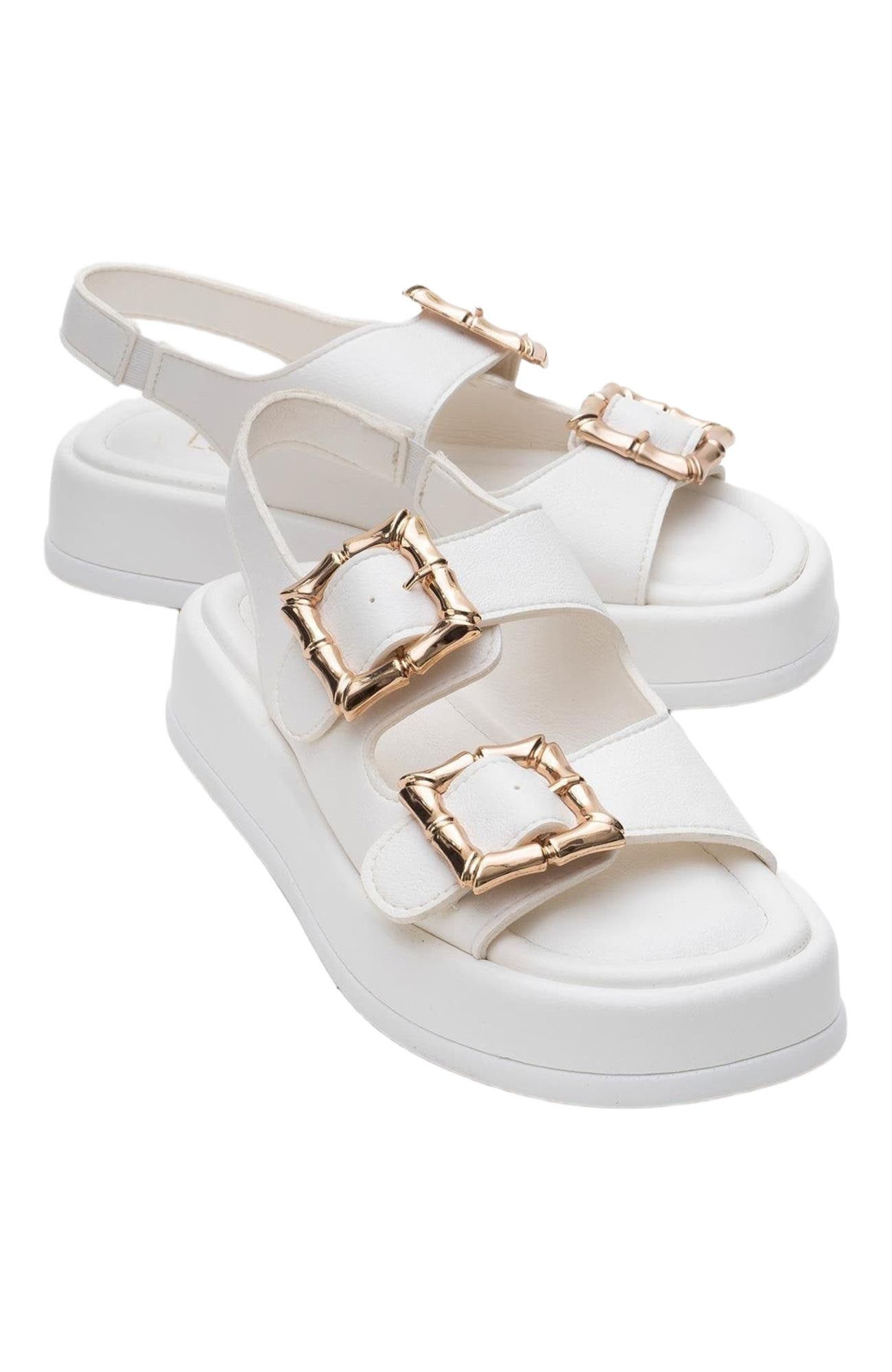 Prologue Shoes Slope Double Strap Sandal, Alternate, color, White Faux Leather